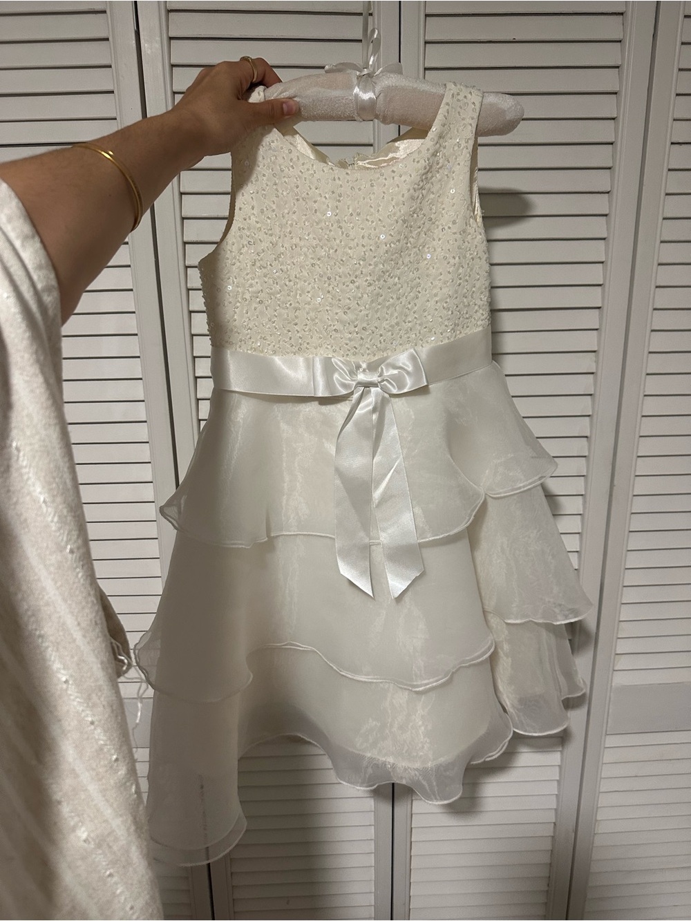 White Sparkle Tulle Flower Girl Dress with Satin Bow (including hanger)